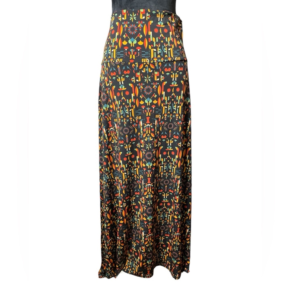 LulaRoe Colorful Vibrant Patterned Women's Skirt- Black, Red, Orange, Blue